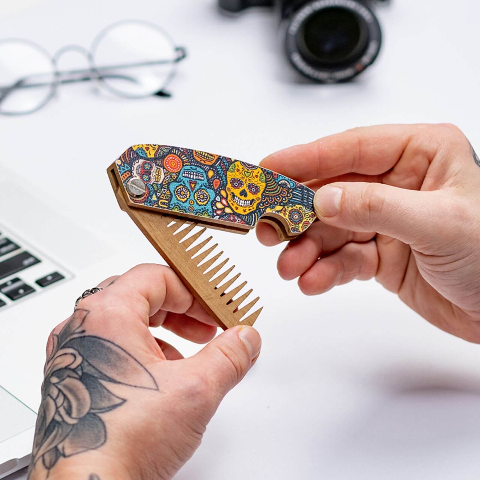 Wooden Beard Comb - Skull Light